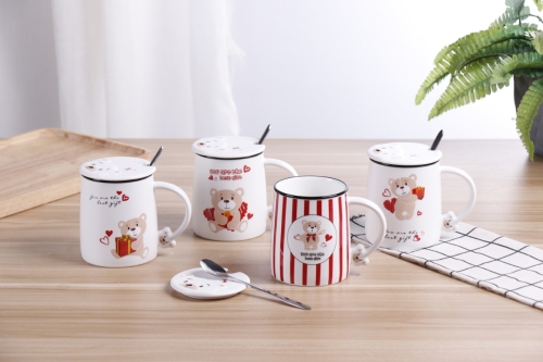 Cute Cartoon Doll Bear Office Home Online Popular Ceramic Cup Gift Cup Teacup Water Cup Cover Cup 