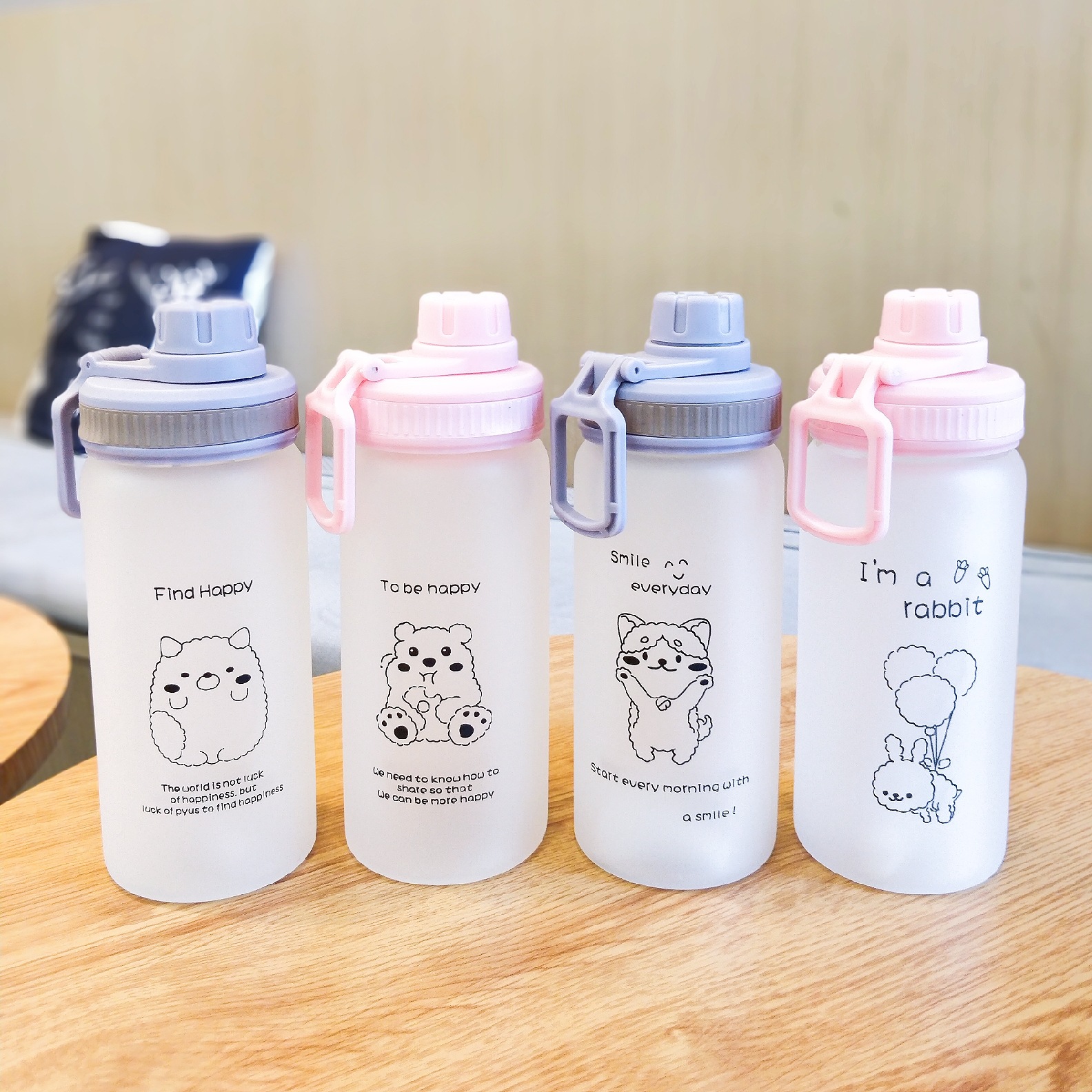 韩国水杯女学生简约清新便携森系磨砂玻璃杯ins风耐高温带吸管杯