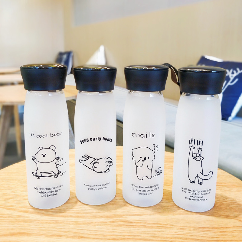 韩版简约夏日清新磨砂玻璃杯个性高颜值潮流防漏水杯女学生随手杯