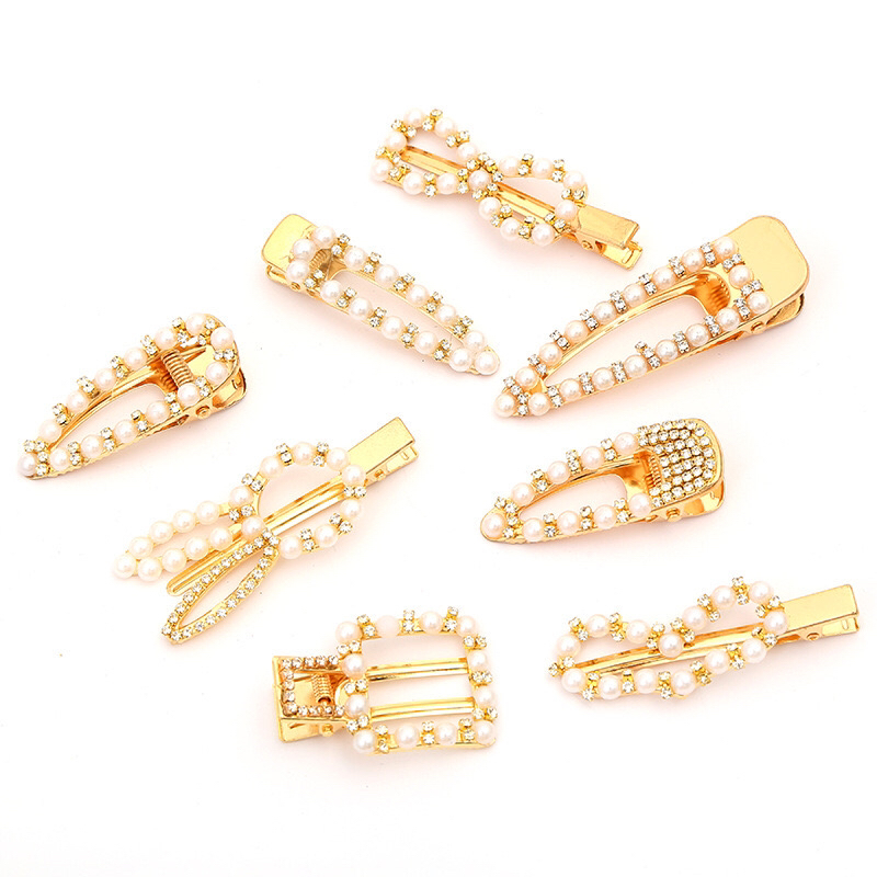 ins珍珠发夹发饰韩国网红镂空设计发卡鸭嘴夹潮流多造型刘海边夹