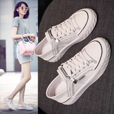 genuine leather two-way white shoes for women 2020 spring and autumn new versatile flat internet celebrity slimming slip-on casual sneakers for women