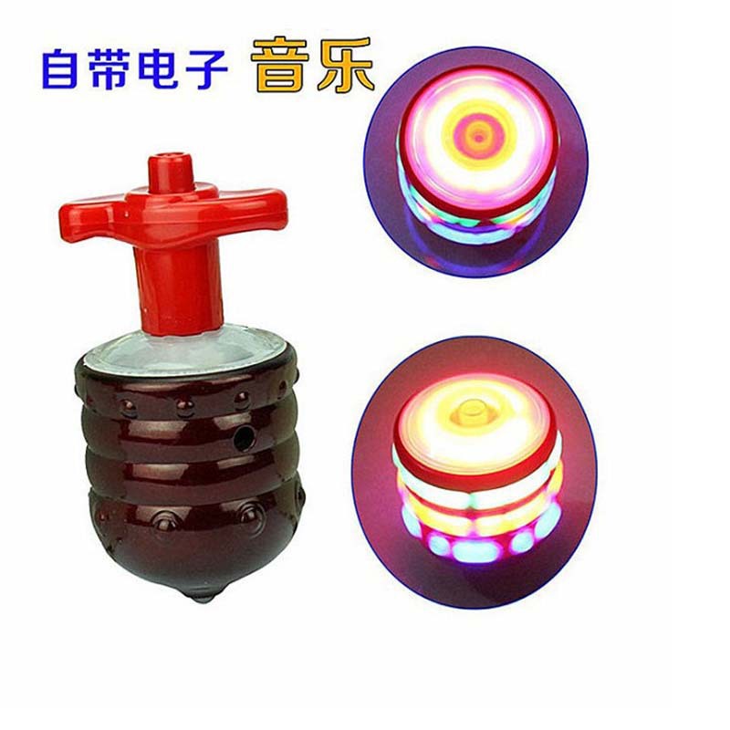 地摊热销仿木陀螺七彩闪光音乐发射器陀螺儿童发光玩具减压玩具