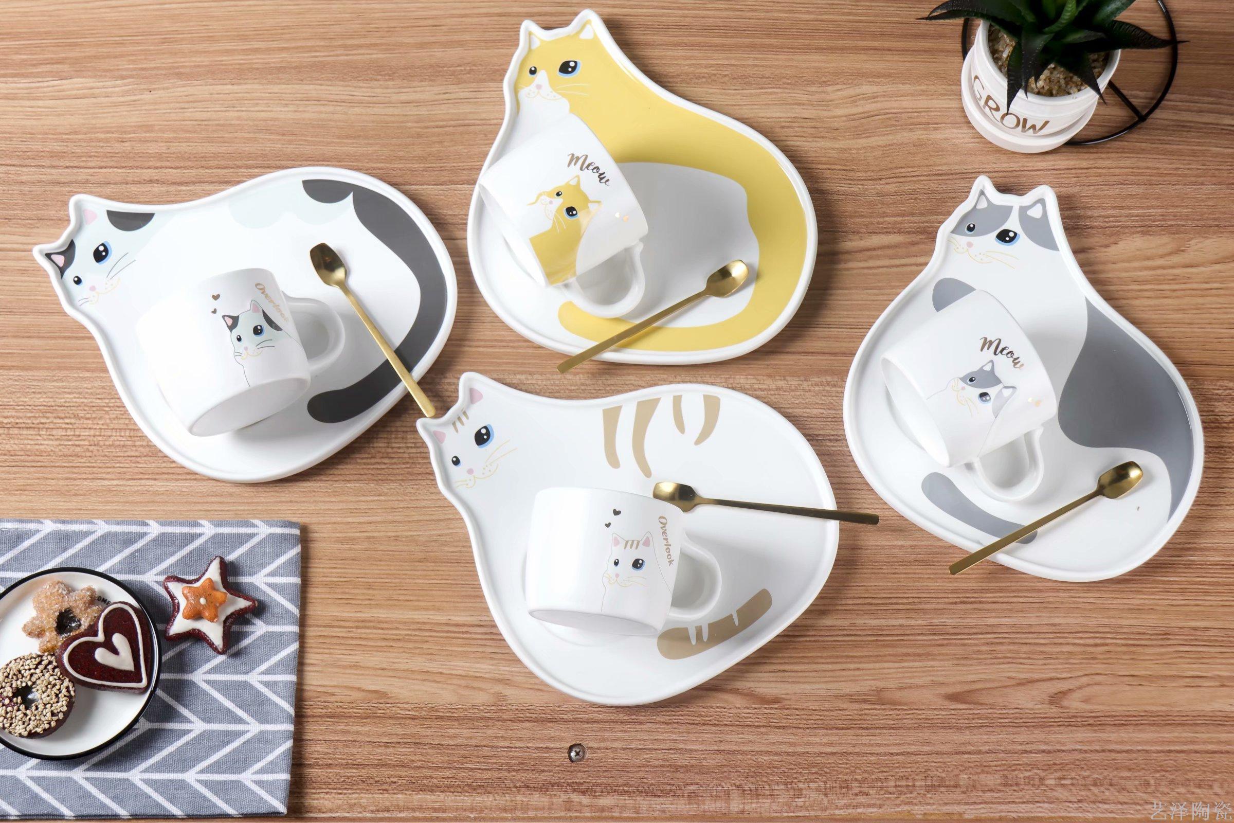 可爱猫咪陶瓷杯早餐陶瓷杯碟咖啡杯