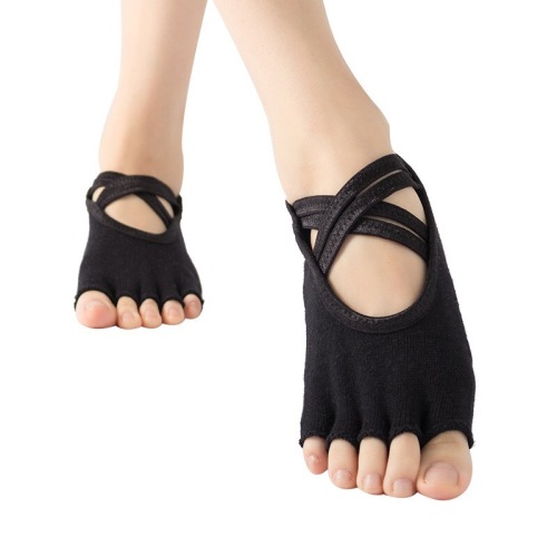 Foreign Trade Trampoline Terry Shockproof Socks No-Skid Floor Dance Fitness Double Cross Belt Yoga Socks Purified Cotton Toe Socks Women