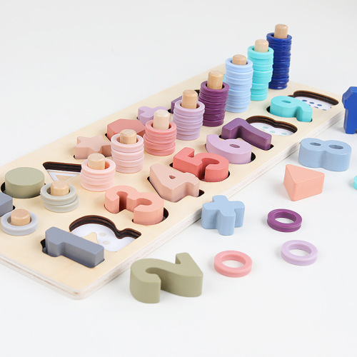 macaron color wooden three-in-one color digital shape decomposition logarithmic board children‘s teaching aids matching building blocks puzzle