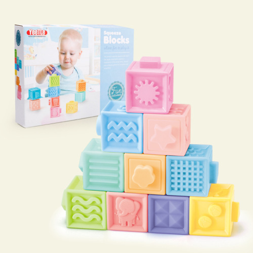 Biteable Puzzle Building Blocks of Flexible Glue 3D Relief Baby Teether Bath Early Cognitive Education Toys