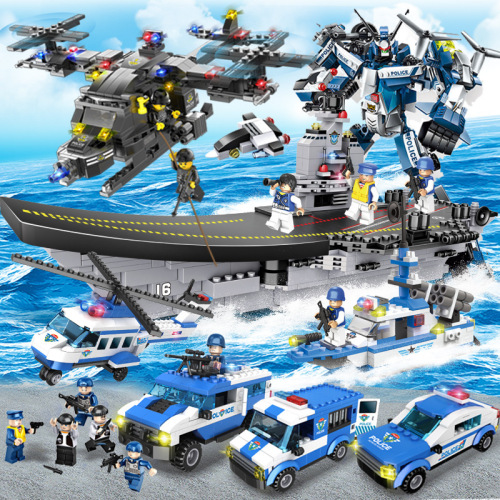 Compatible with Lego Building Blocks City Police Special Police Aircraft Carrier Children‘s Educational Early Education DIY Assembling Boys‘ Building Blocks Toys