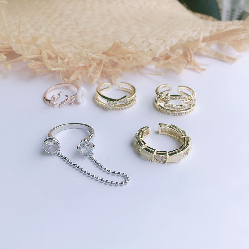 新款开口铜微镶戒指时尚可调节大气百搭小花蝴蝶结爆款摆摊女批发