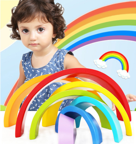 Montessori Puzzle Colorful Arch Bridge Rainbow Building Blocks Children‘s Puzzle Early Education Jengle Wooden Toys 2-4-6 Years Old