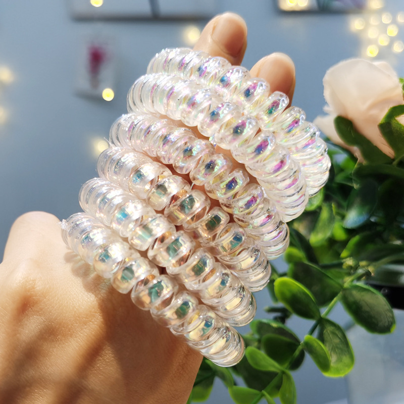 Lolita日系少女心幻彩电话线发圈人鱼色闪闪透明镭射发绳头绳发饰