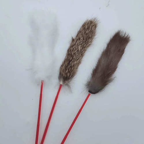 Cat Bite Toy Manufacturer Genuine Leather Rabbit Fur Cat Teaser Fairy Cat Playing Rod Pet Interactive Wholesale
