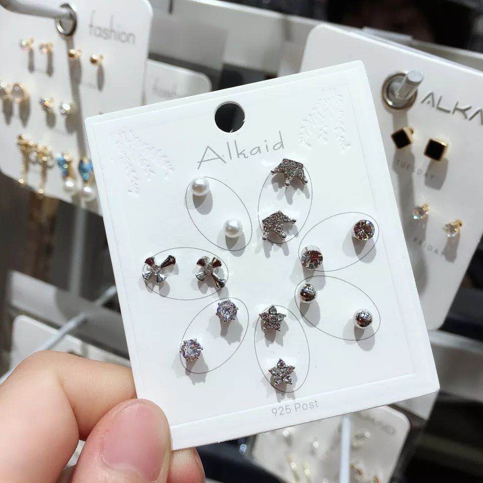 韩国小巧S925银针套装组合耳钉女网红个性气质一周小耳钉地摊批发