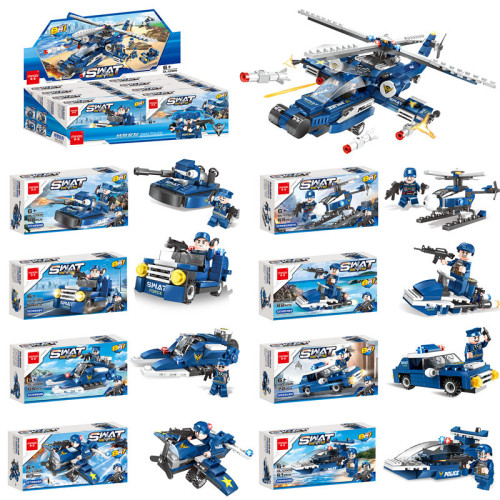 * cross-border hot sale compatible with lego assembling building blocks 8-in-1 helicopter children‘s educational police building blocks toys gifts p