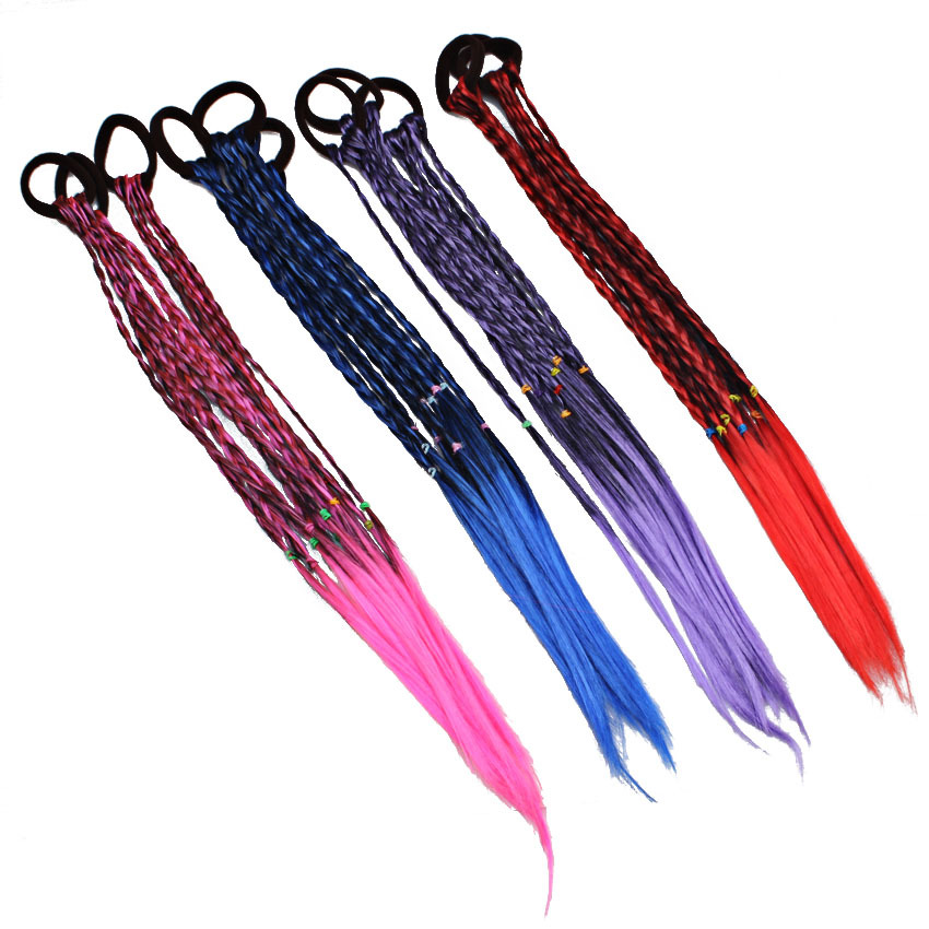 外贸货源 儿童彩色头绳渐变假发辫子皮筋发圈脏辫麻花辫 表演发饰