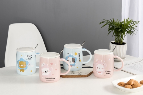Creative Relief Cartoon Mug Internet Celebrity Live Broadcast Popular Ceramic Cup Gift Cup Teacup Water Cup Cup with Cover