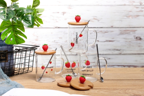 Fresh Strawberry High Borosilicate Glasses Internet Celebrity Live Popular Gift Cup Teacup Water Cup Cup with Cover