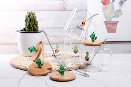 Cactus with Silicone High Borosilicate Glasses Internet Celebrity Live Broadcast Hot Gift Cup Teacup Water Cup Cup with Cover
