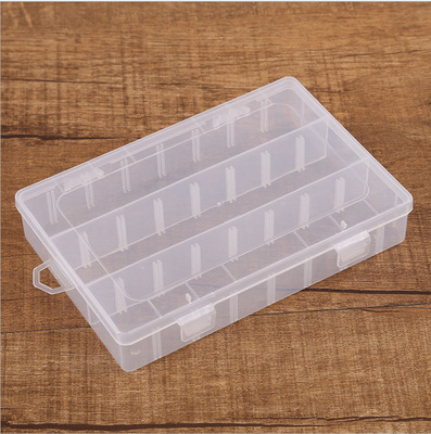 Small 24-Grid Removable Transparent Plastic Box Storage Box Compartment Empty Box Double Buckle Box Organizing and Storing Sewing Box