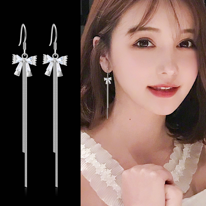 蝴蝶结流苏耳钉女气质长款流苏耳坠新款时尚可爱耳饰品潮耳坠耳环