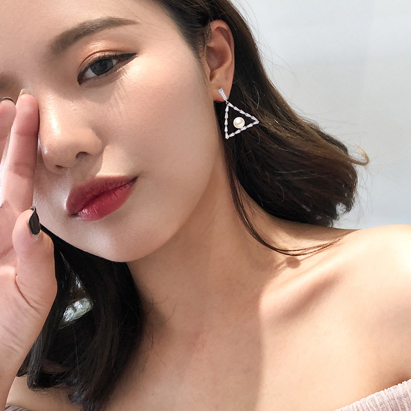 S925银不易过敏耳坠夸张耳环韩国时尚百搭耳环气质珍珠耳饰批发