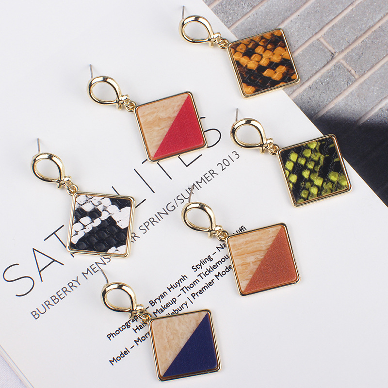 S925银针时尚耳坠韩版方块耳钉秋冬少女耳饰夸张几何耳环饰品耳环