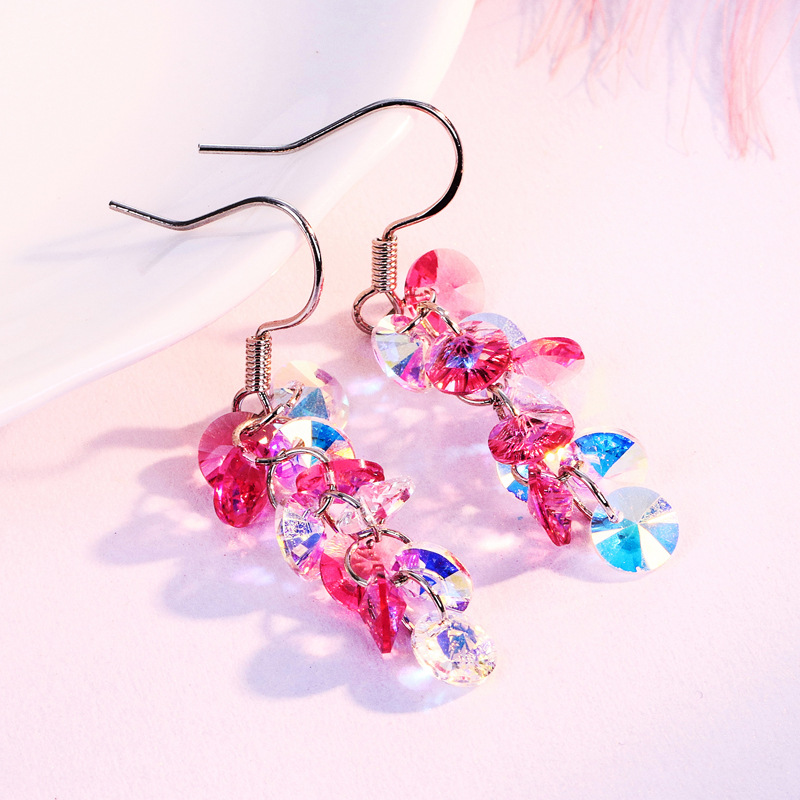 曼休妮奥地利人造水晶长款耳坠 925纯银耳钩女气质葡萄串闪亮耳环