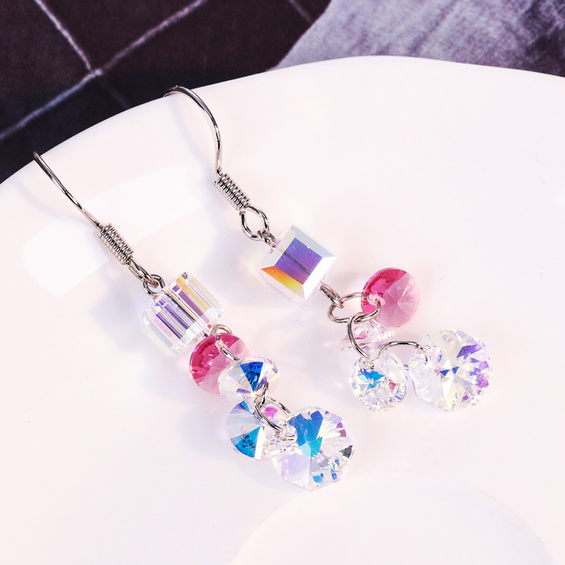 曼休妮S925纯银耳钩奥地利进口人造水晶气质简约耳坠同款百搭耳环