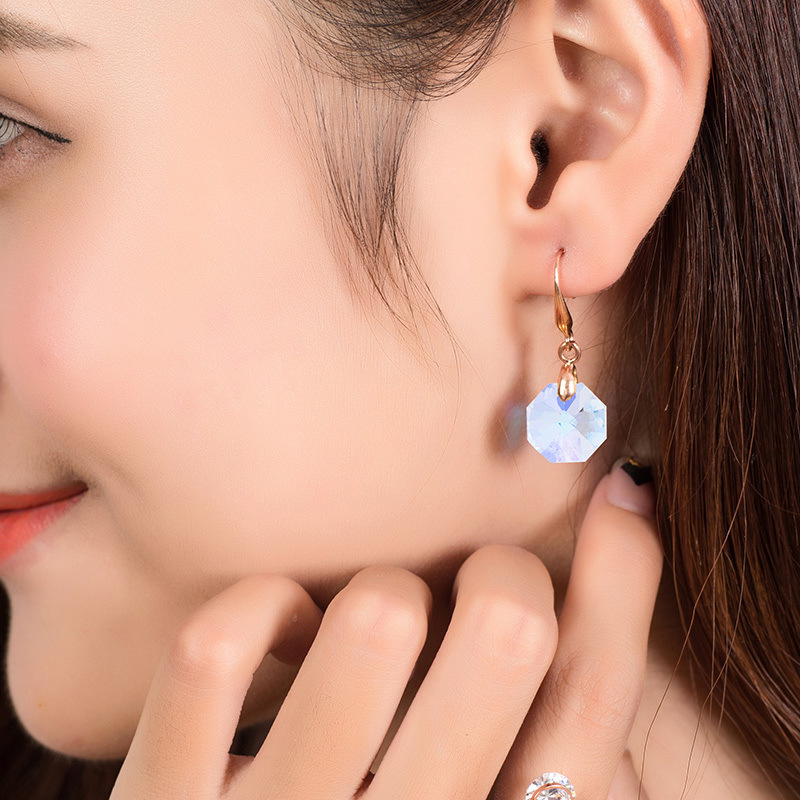 曼休妮水晶耳环气质 韩国简约甜美长款耳坠百搭耳钉女防过敏礼物