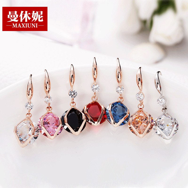 曼休妮闪亮水滴耳环韩国气质简约百搭长款弯勾耳钩个性耳勾款耳环