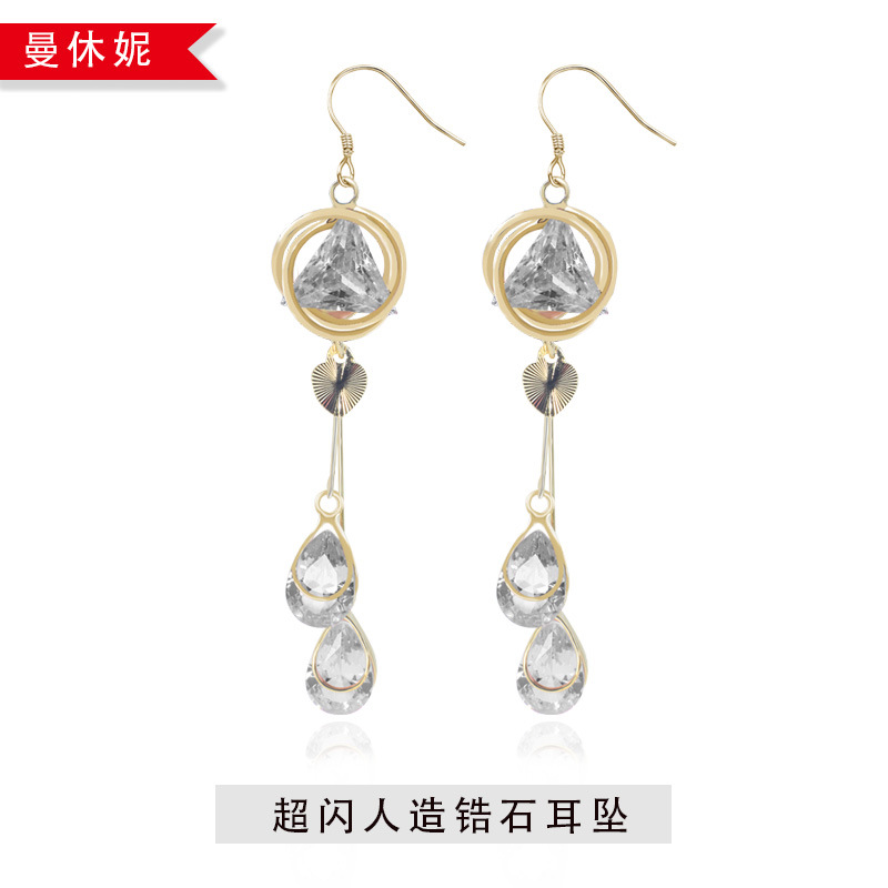 新款耳坠网红气质耳环长款人造水晶耳坠超闪耳坠厂家直销