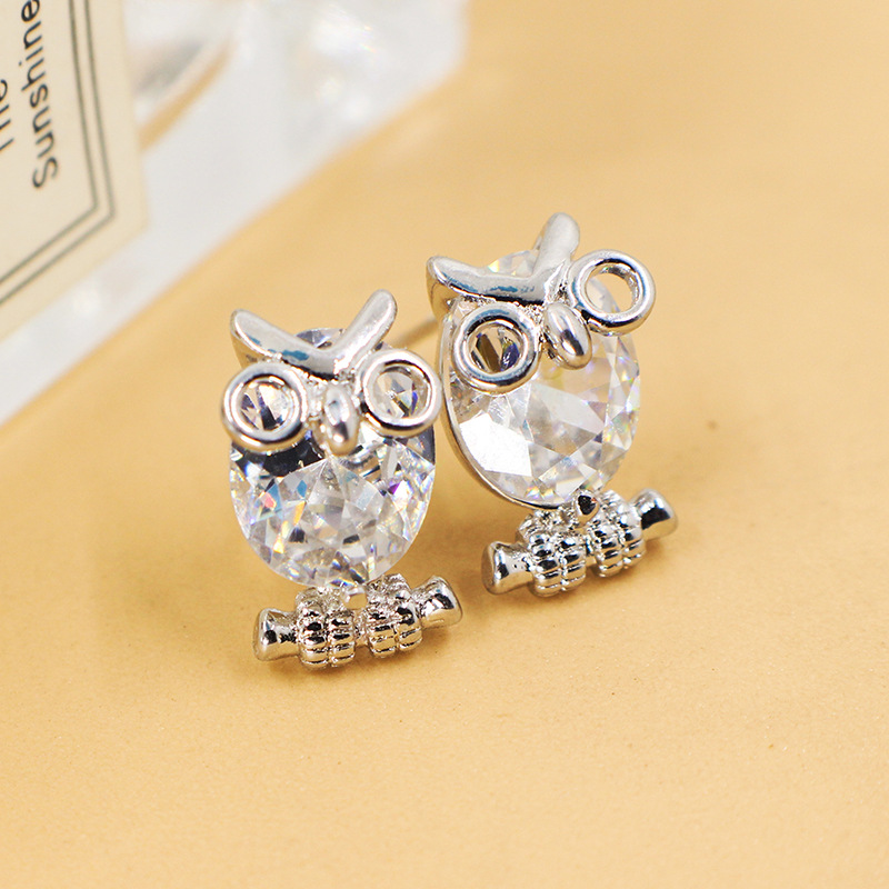 猫头鹰锆石套装人造锆石耳环项链一套厂家直销批发耳环项链锁骨链