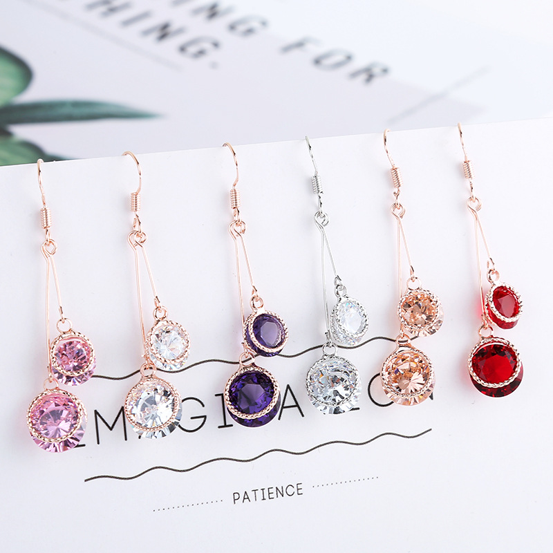 小樱桃双挂锆石耳环长款红色耳坠夸张小清新耳饰厂家直销批发耳挂