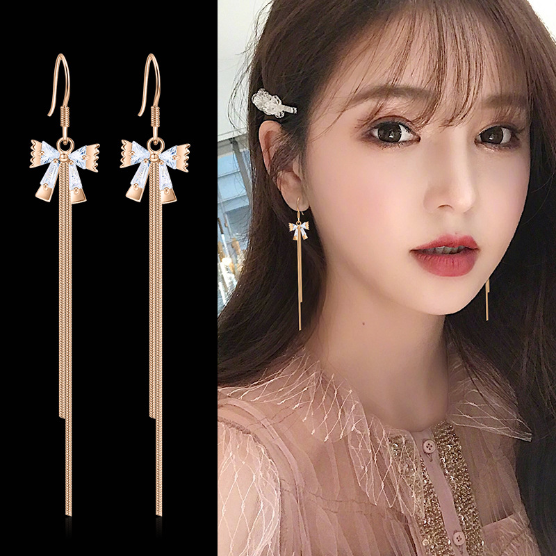 蝴蝶结耳钉女气质长款流苏耳坠新款耳饰品潮厂家直销批发耳环耳坠