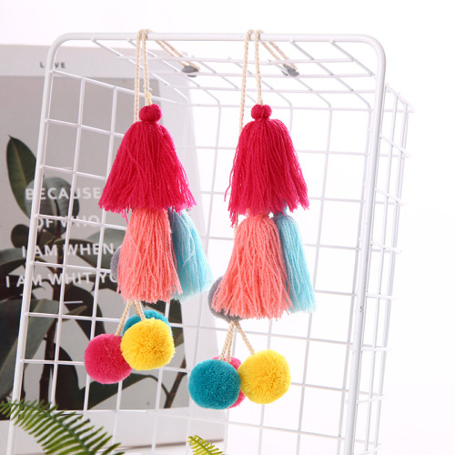 foreign trade hot sale double-headed contrast color fur ball clothing tassel decorative pendant bag accessories pendant support customized
