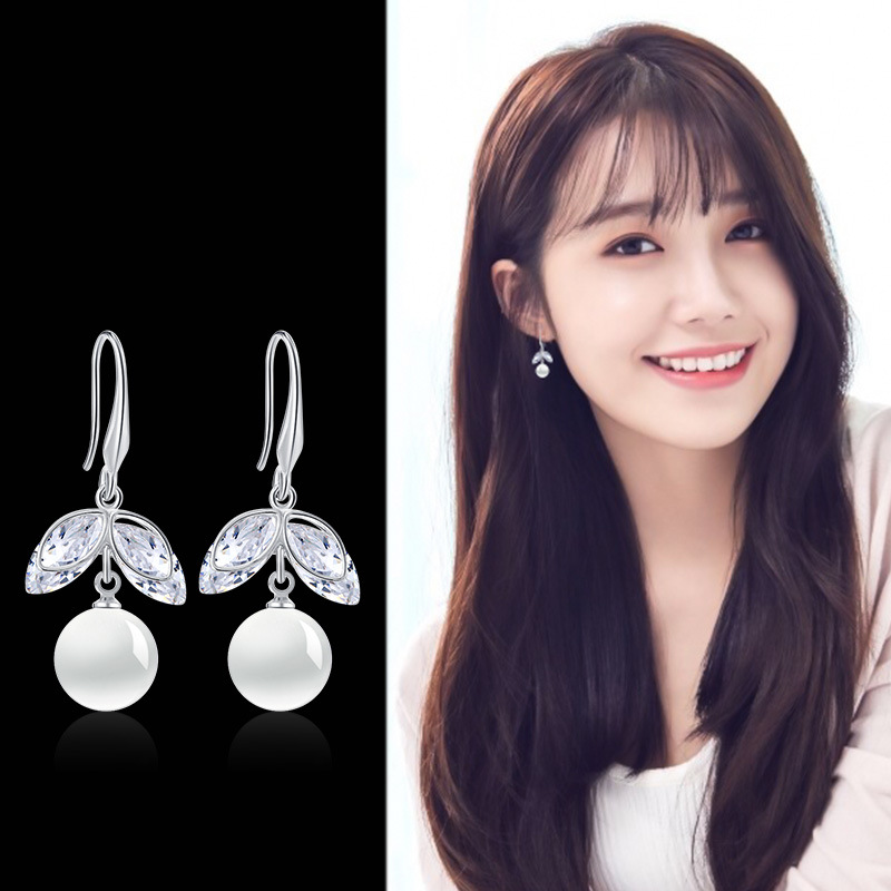 韩国气质超仙水晶猫眼石耳环个性耳钉女百搭长款珍珠耳坠厂家直销