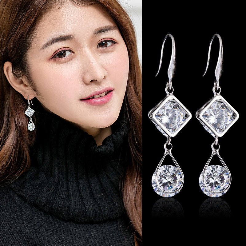 wish速卖通合金厂家长款锆石百搭个性耳钉耳环气质铜材料耳坠