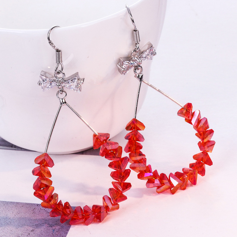 曼休妮紫色人造水晶大圈耳环蝴蝶结银色黑白大红耳坠韩版夸张耳饰