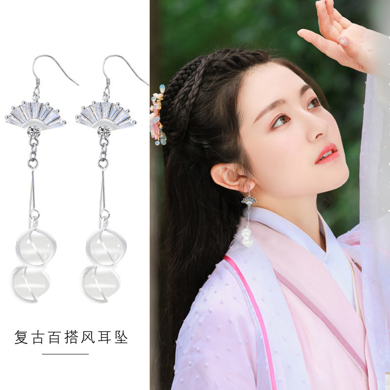 新款耳坠网红气质耳环清新人造猫眼石长款复古耳坠厂家直销