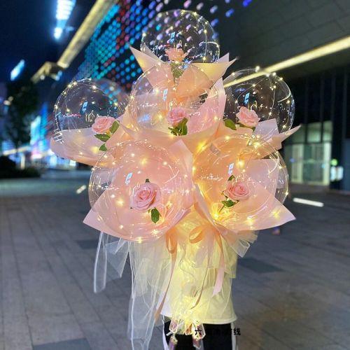 New Internet Celebrity Bounce Ball with Light Bounce Ball Rose Balloon Luminous Balloon Flower Night Market Stall Supply