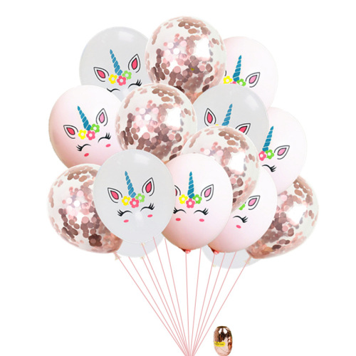 foreign trade hot selling 12-inch cartoon unicorn confetti balloon set children‘s theme birthday party decoration supplies