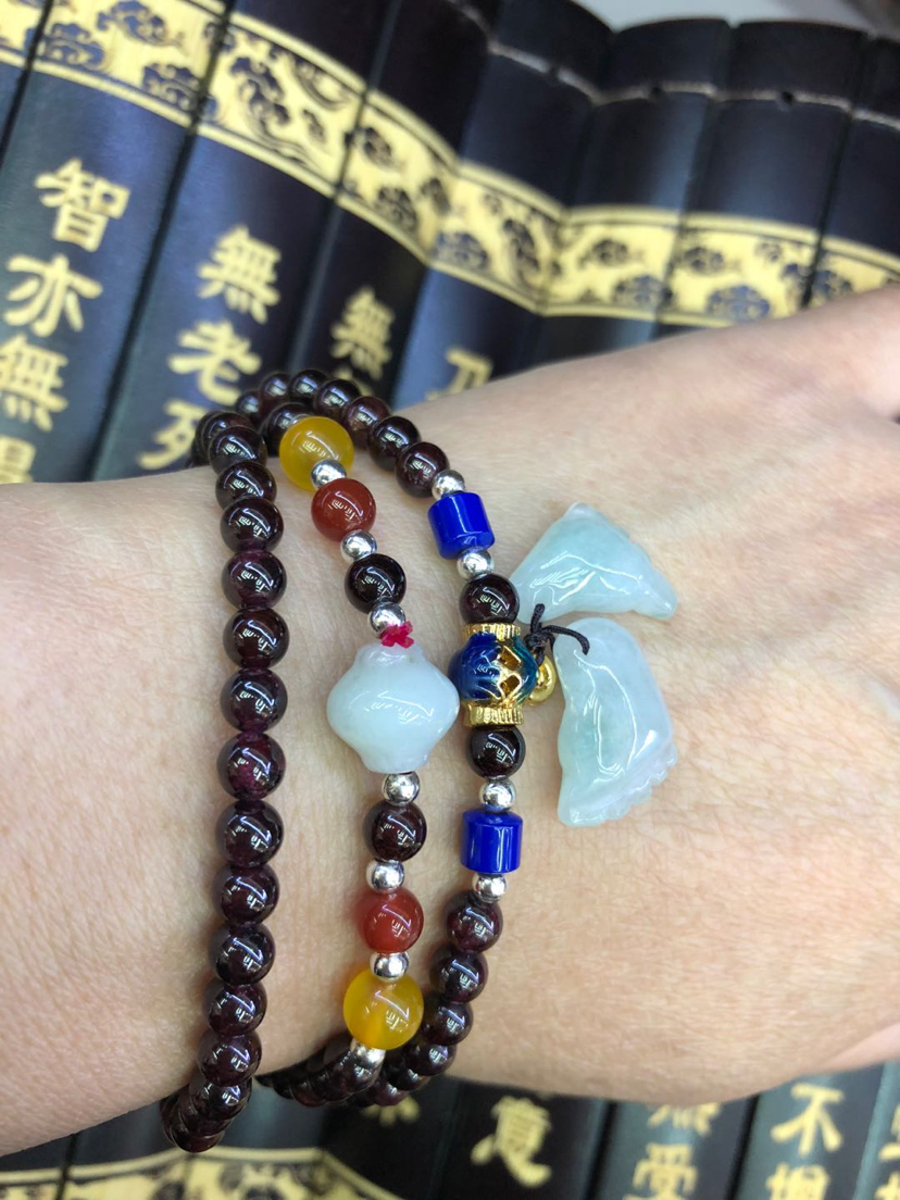 天然进口石榴石手链绕三圈佛珠手链饰品礼品