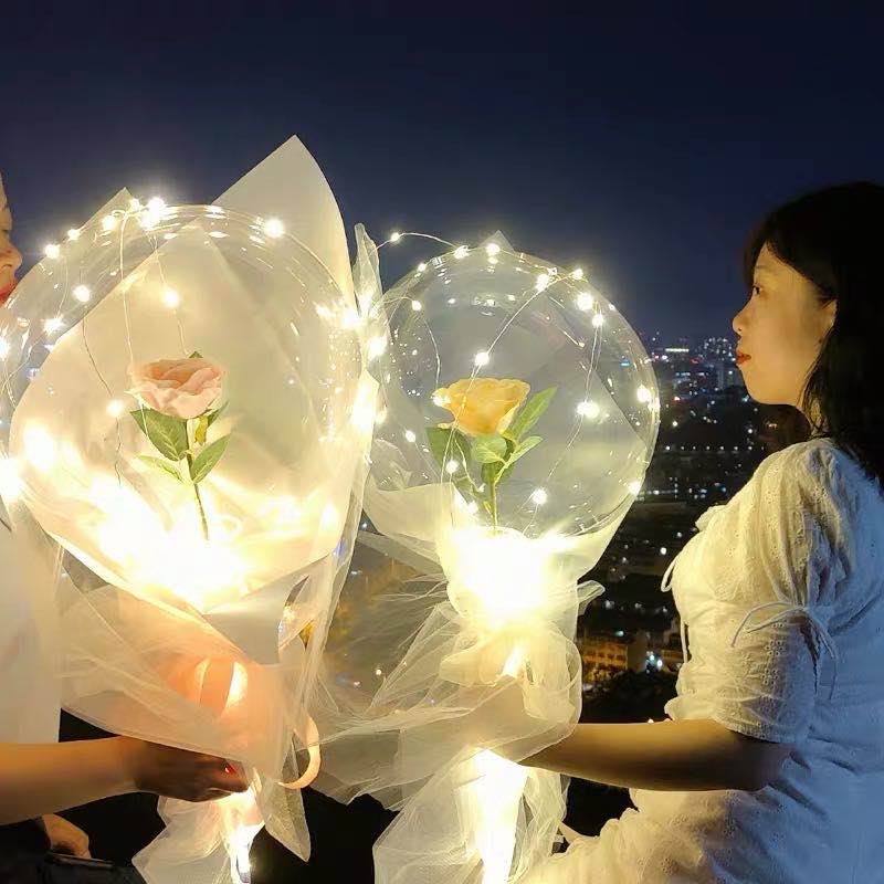 新款网红波波球带灯花束波波球玫瑰波波球发光夜市摆地摊货源