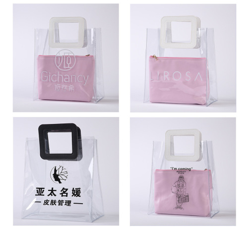 factory direct sales plastic shopping bag transparent pvc bag gift bag pvc handbag cosmetic bag customizable