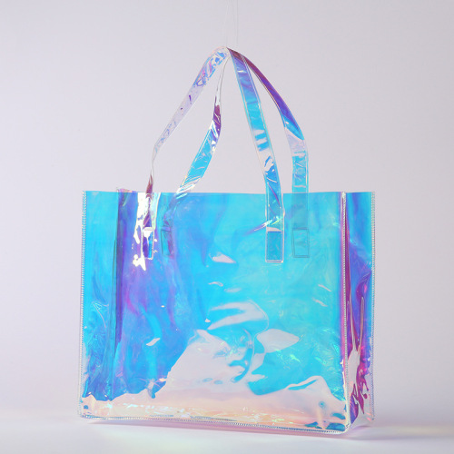 factory wholesale transparent colorful laser pvc handbag cosmetic bag gift shopping advertising bag custom logo