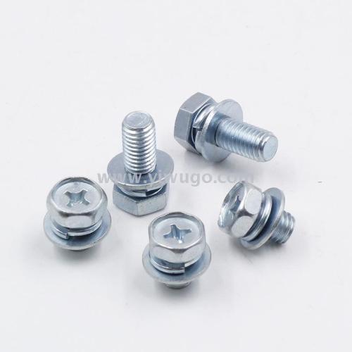 fastener outer hexagon cross concave machine screw flat spring pad three combination screw bolt