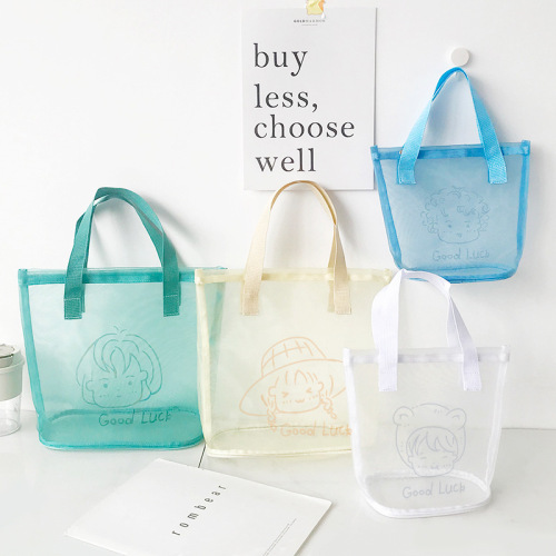 new ins fresh handbag women‘s mesh cosmetic bag storage bag convenient swimming bag outdoor beach bag