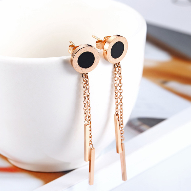 钛钢玫瑰金防过敏耳环几何圆圈三角流苏扇形耳钉跨境批发厂家直销