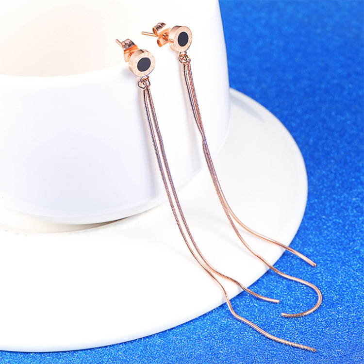 钛钢玫瑰金防过敏耳环几何圆圈三角流苏扇形耳钉跨境批发厂家直销