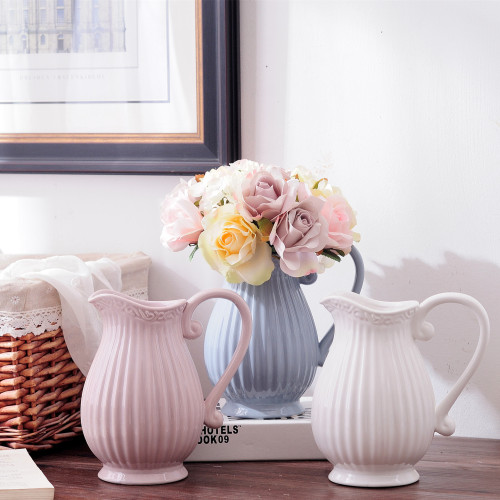 nordic mediterranean ceramic flower pot bottle white gray blue pink water storage flower shop wholesale supply four colors