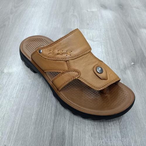 super Soft Midsole Custom Logo Breathable Outdoor Beach Men‘s Leather Slippers Casual